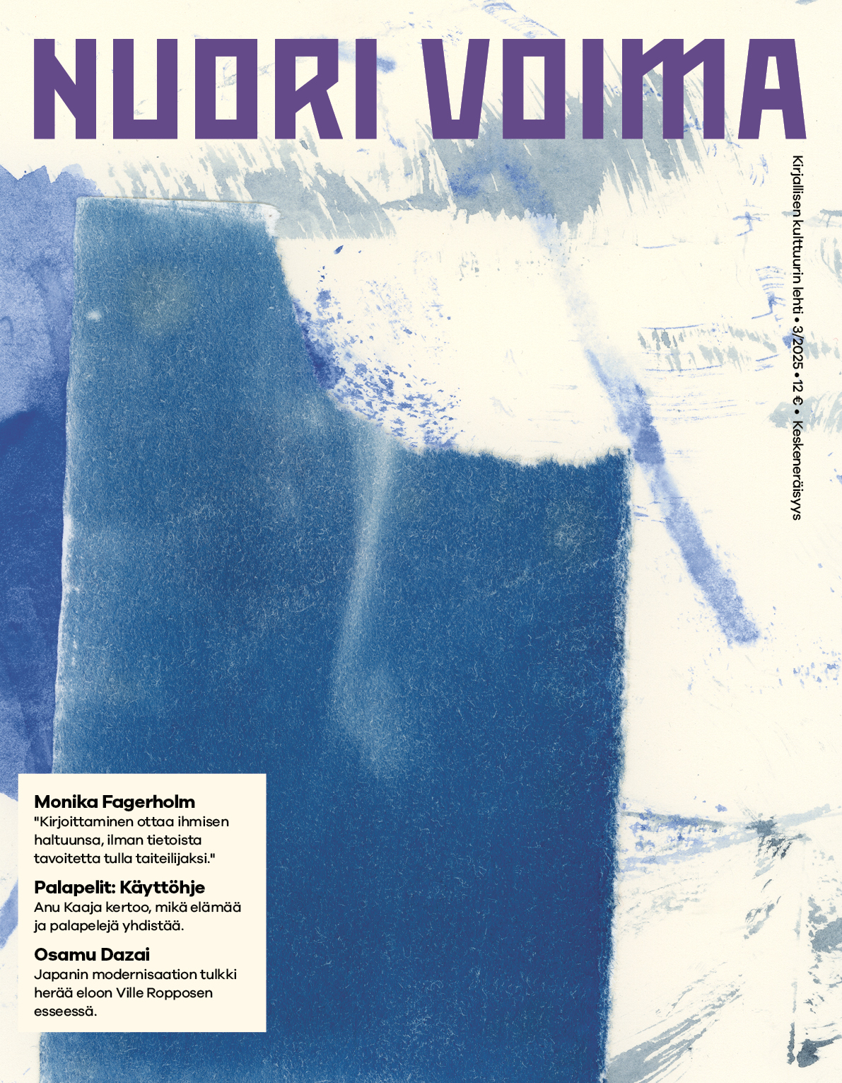 Keskeberäisyys-numeron kansikuva, jossa sinistä grafiikkaa