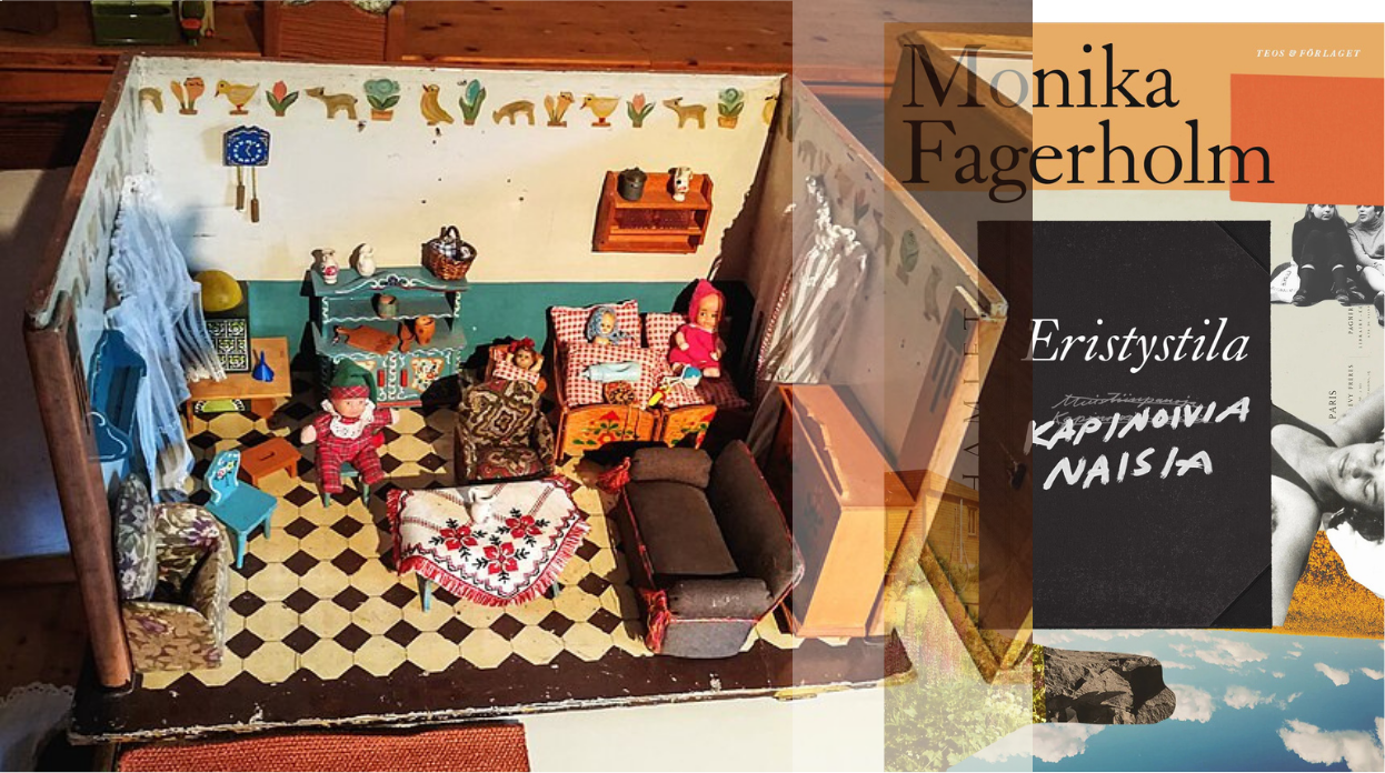 Nukketalon ja teoksen kansikuvan kollaasi